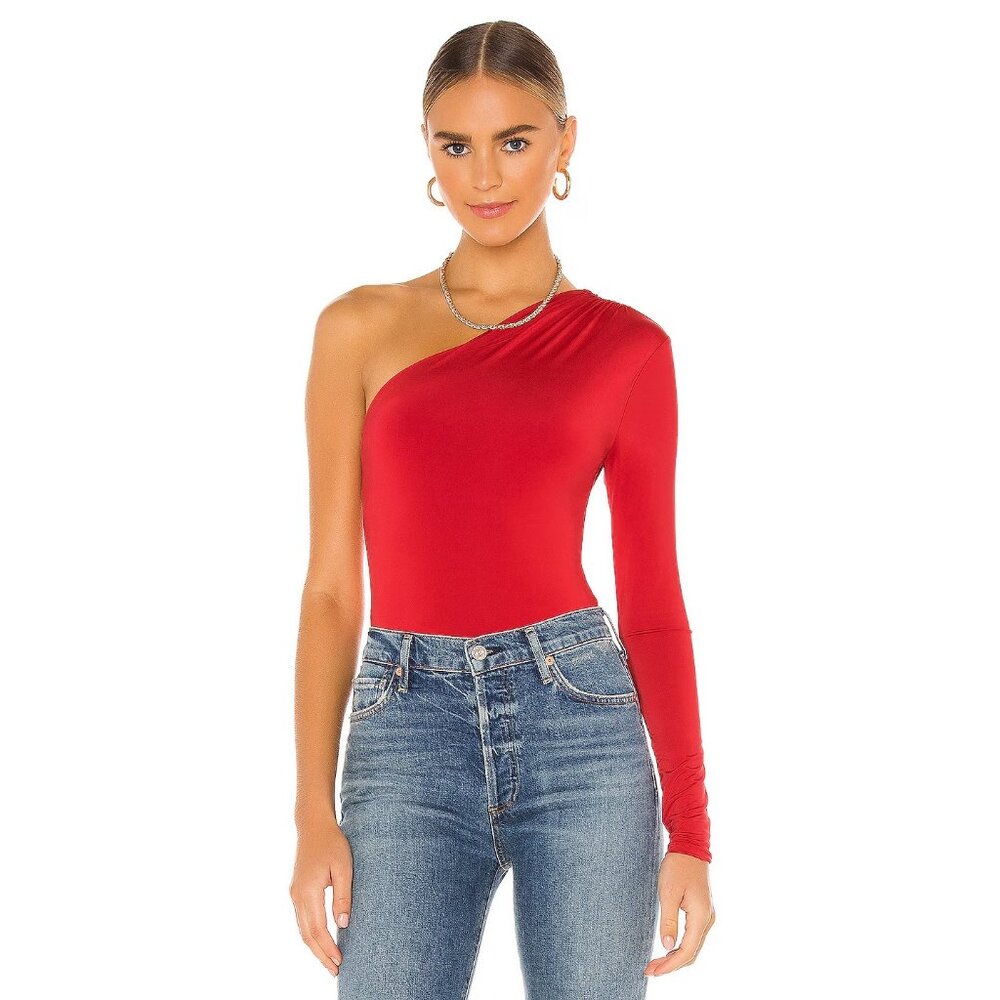 Lovers + Friends NWT Red Vika One Shoulder Long‎ Sleeve Thong Bodysuit Size XL